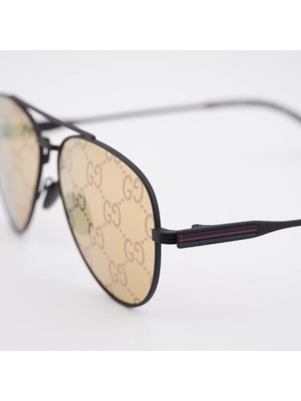 Gucci GG1874S 005 Sunglasses Black Aviator Frame, Orange Mirror with GG Pattern